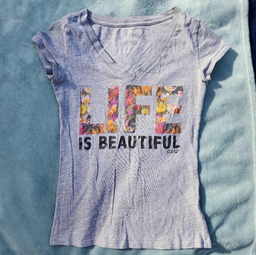 Aéropostale Grey V-Neck Fitted T-Shirt